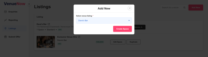 Adding Listings - Select Venue