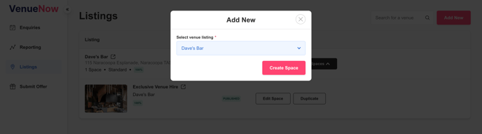Adding Listings - Select Venue