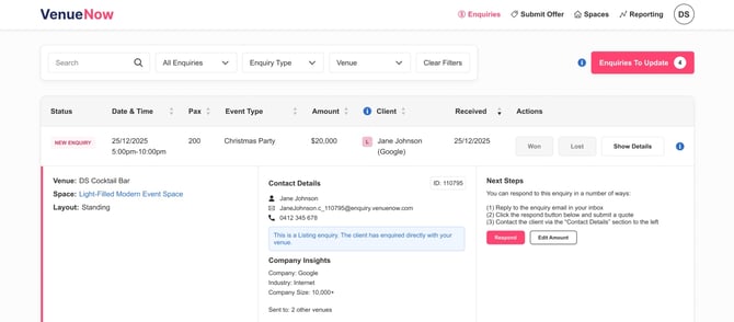 Enquiry Dashboard - Expanded