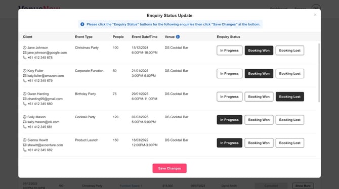 Enquiry Status Modal
