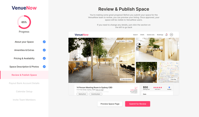 VenueNow Add New Space Submit for Review
