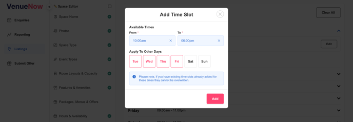 Space Editor - Edit Hours
