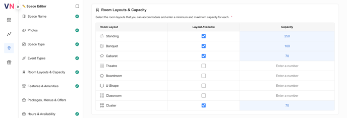Space Editor - Room Layouts and Capacities