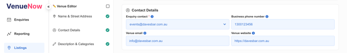 Venue Editor - Contact Details