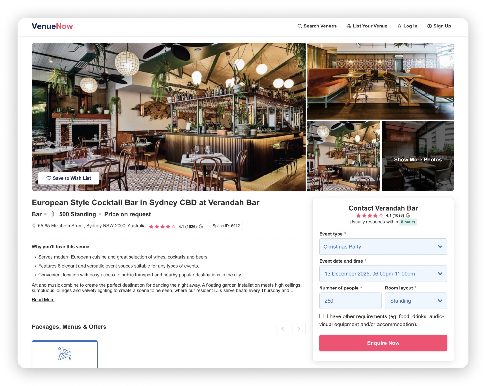 VenueNow Listing